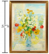 LE PHO 'FLEURS' LARGE OIL ON C