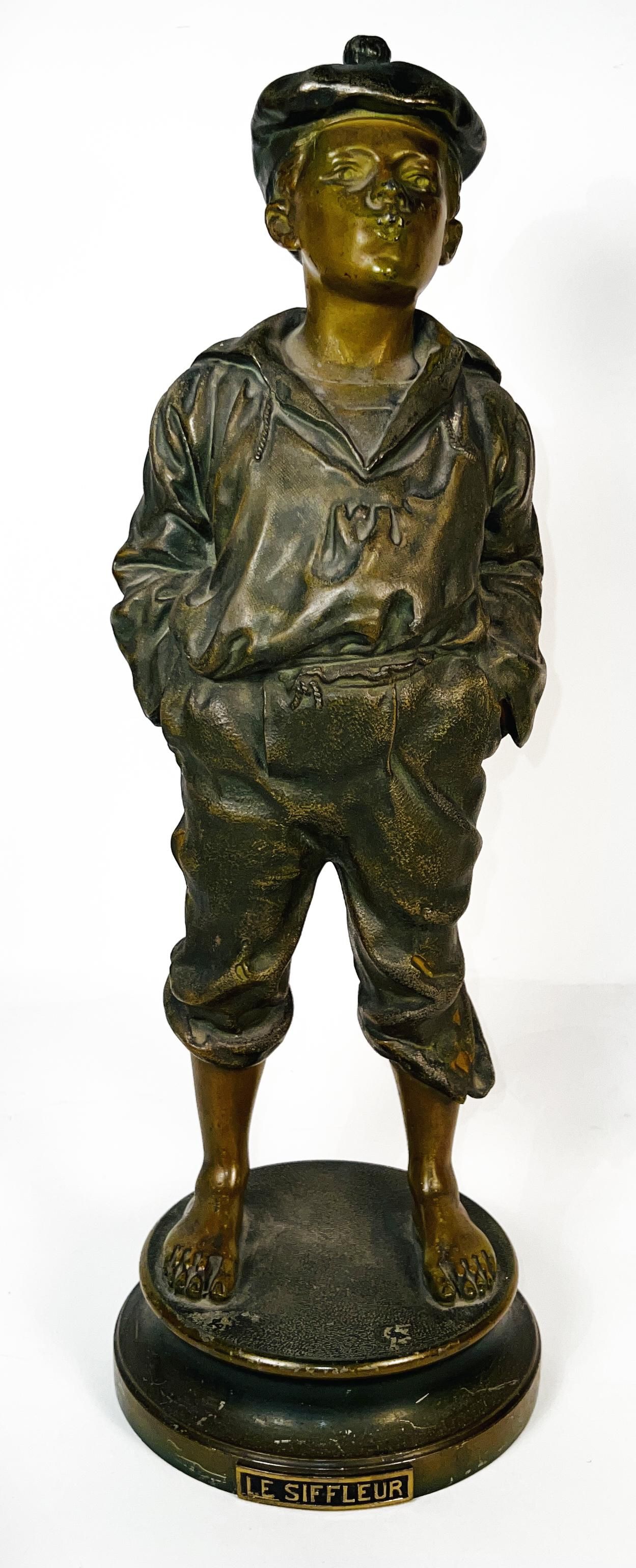 LE SIFFLEUR PATINATED SPELTER OF