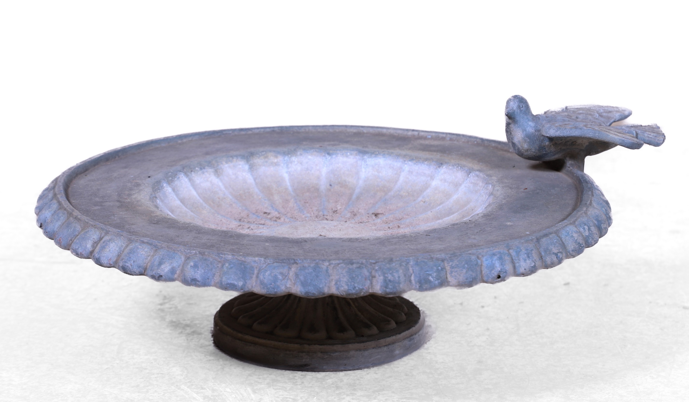Lead table top birdbath with bird