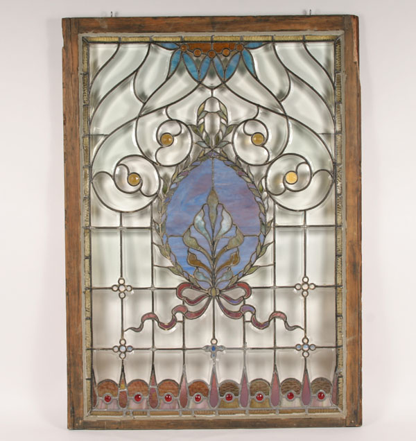 Leaded beveled window with lavender