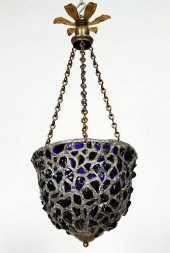LEADED BLUE GLASS BELL FORM CH