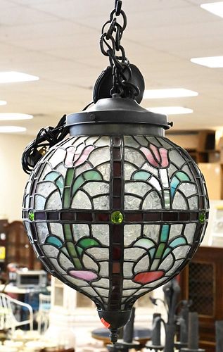 LEADED GLASS GLOBE, HAVING PINK