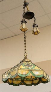 LEADED GLASS HANGING LIGHT, HA