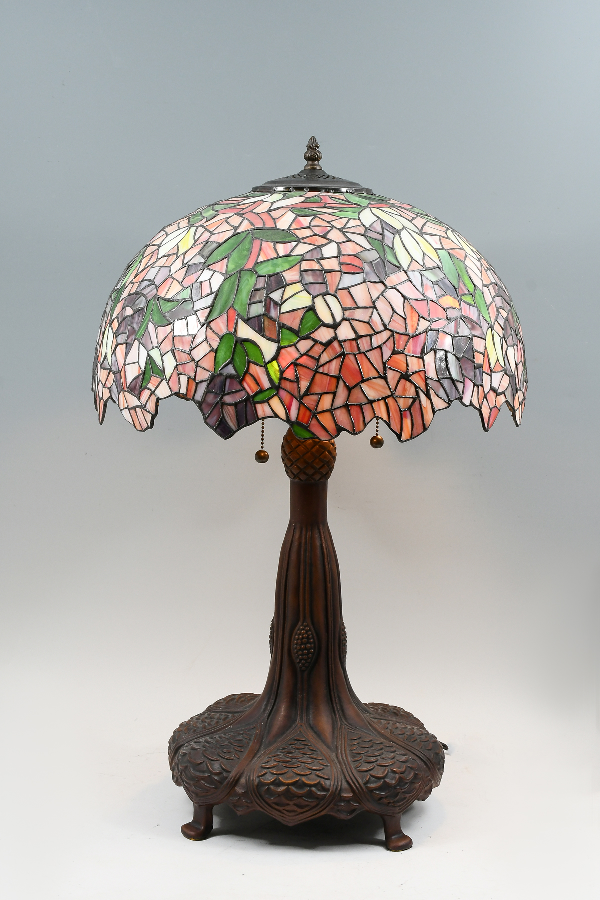 LEADED GLASS LAMP WITH PATINATED