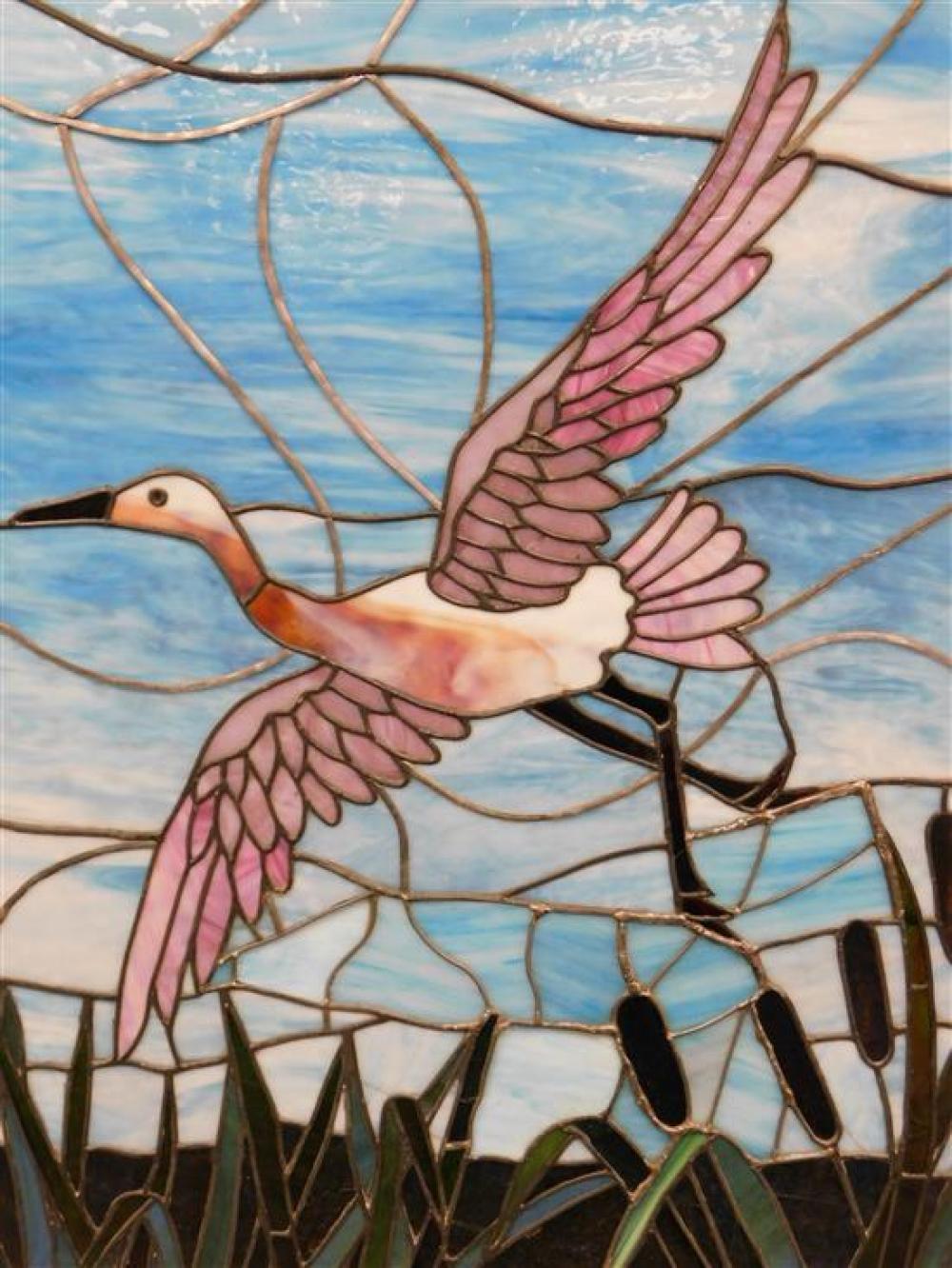 LEADED GLASS PANEL, CRANE IN FLIGHT