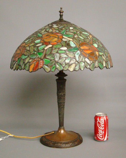 Leaded glass shade lamp. 24 1/2''
