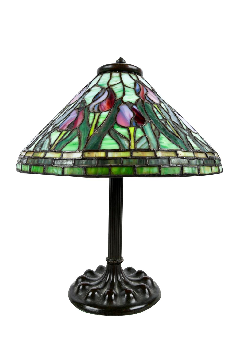 LEADED GLASS TABLE LAMPunsigned