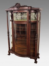 LEADED GLASS TRIPLE BOW FRONT