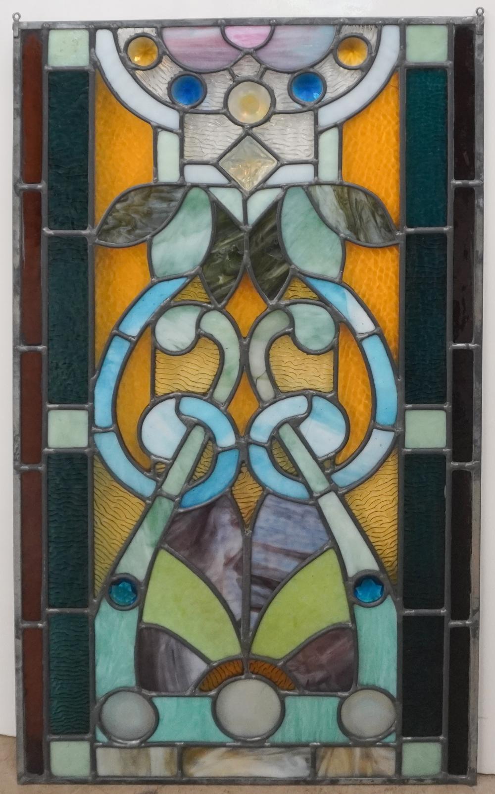 LEADED GLASS WINDOW PANE, 36 X 20