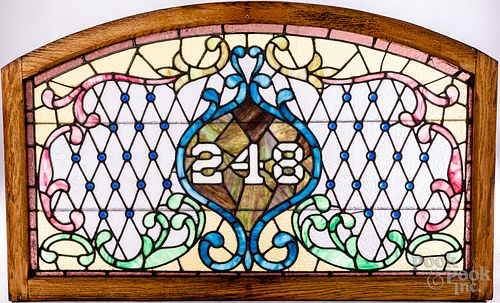 LEADED GLASS WINDOW TRANSOM, CA.