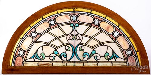 LEADED GLASS WINDOW TRANSOM, CA.