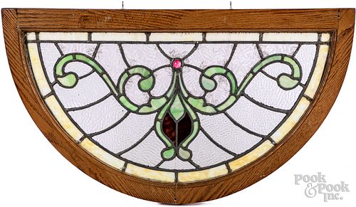 LEADED GLASS WINDOW TRANSOM, CA.