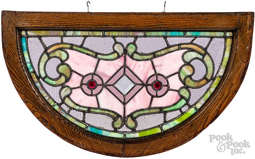 LEADED GLASS WINDOW TRANSOM, CA.
