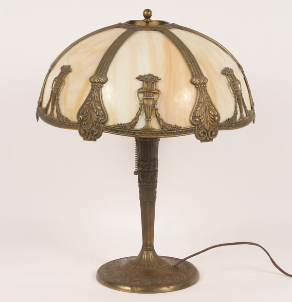 Leaded slag glass lamp, caramel