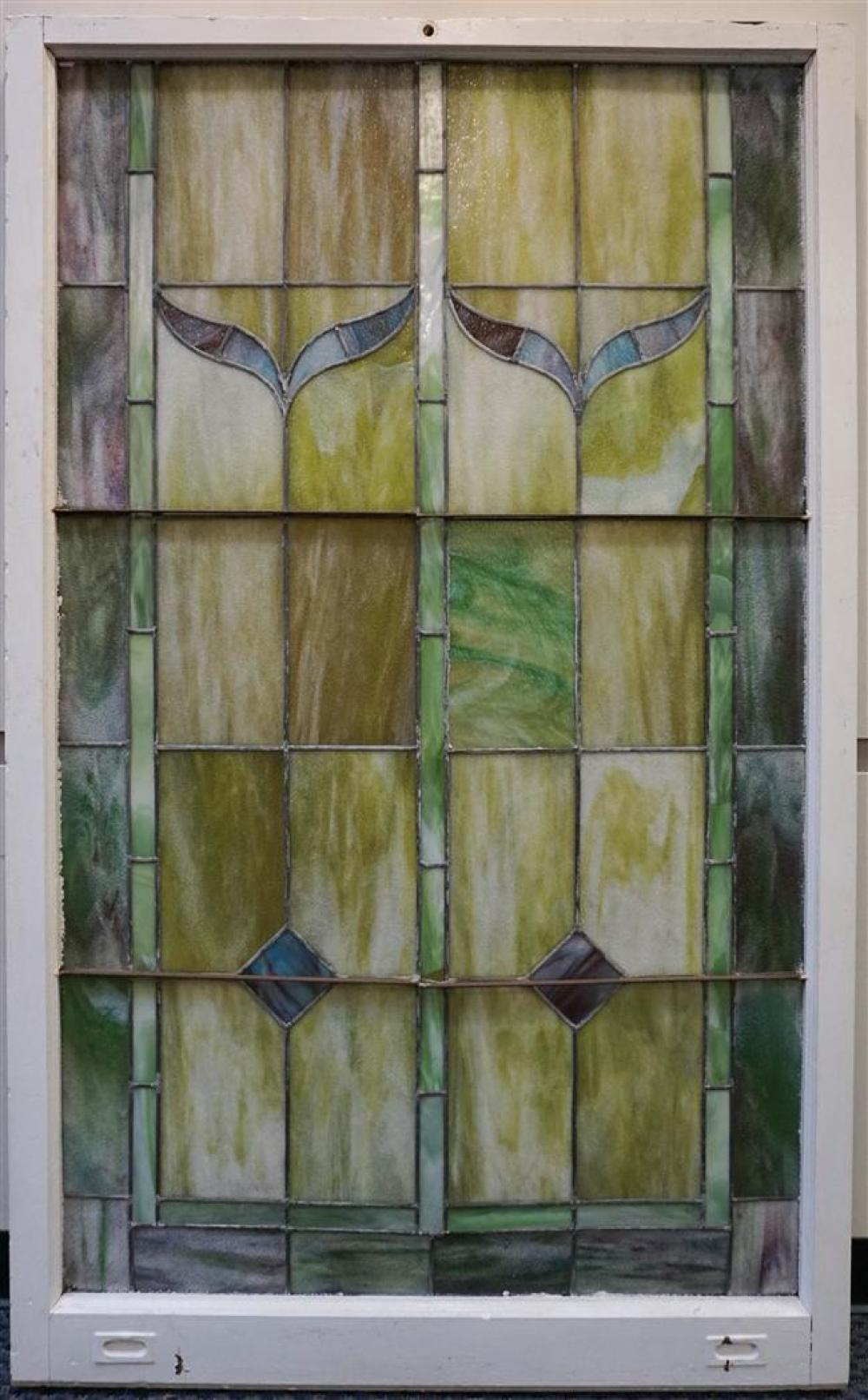 LEADED SLAG GLASS PANEL, FRAME:
