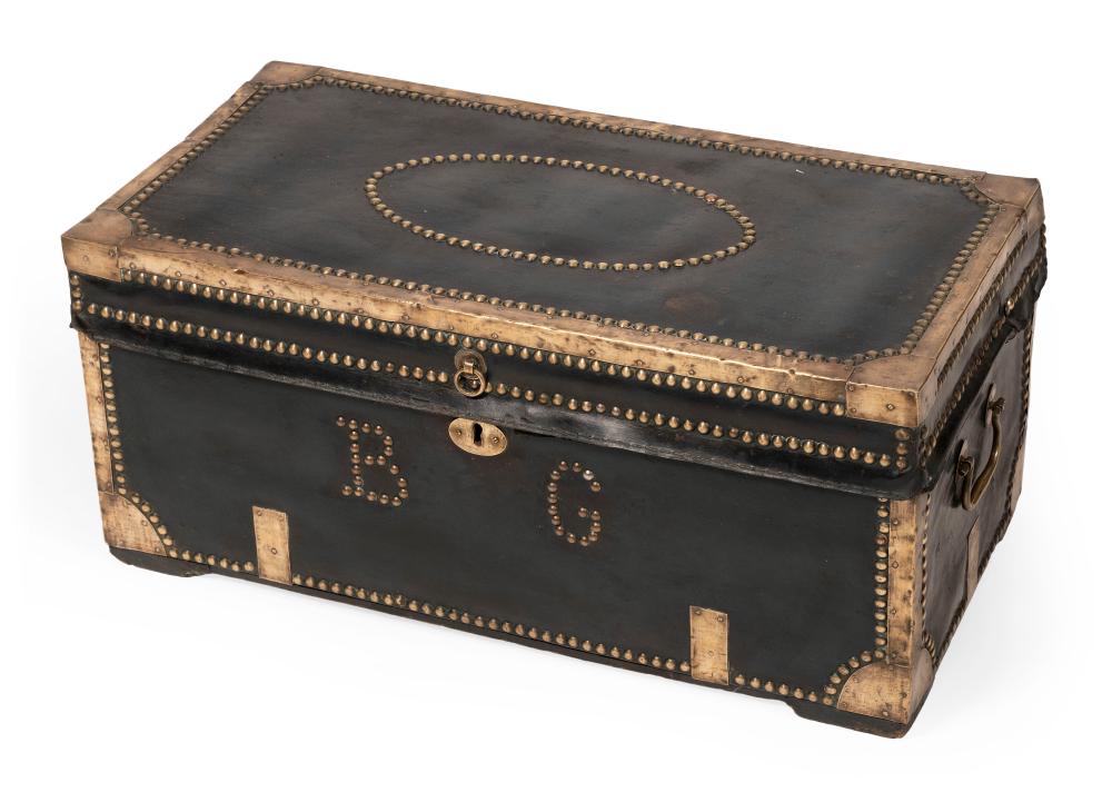 LEATHER AND BRASS-BOUND CAMPHORWOOD