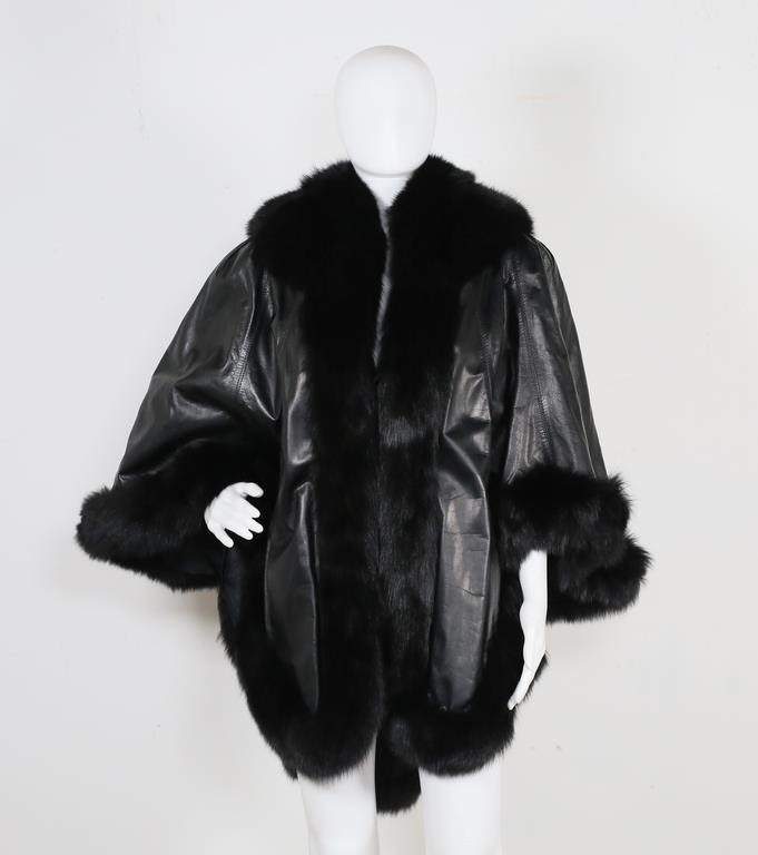 LEATHER AND FOX FUR TRIM BLACK CAPE