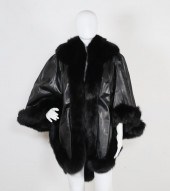 LEATHER AND FOX FUR TRIM BLACK