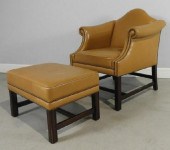 LEATHER CLUB CHAIR & OTTOMANA