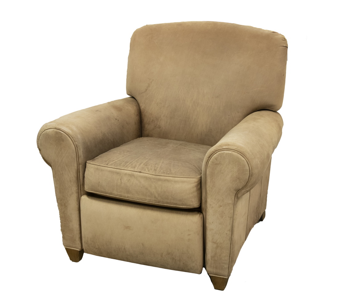 LEATHER CLUB CHAIR RECLINER, CA.