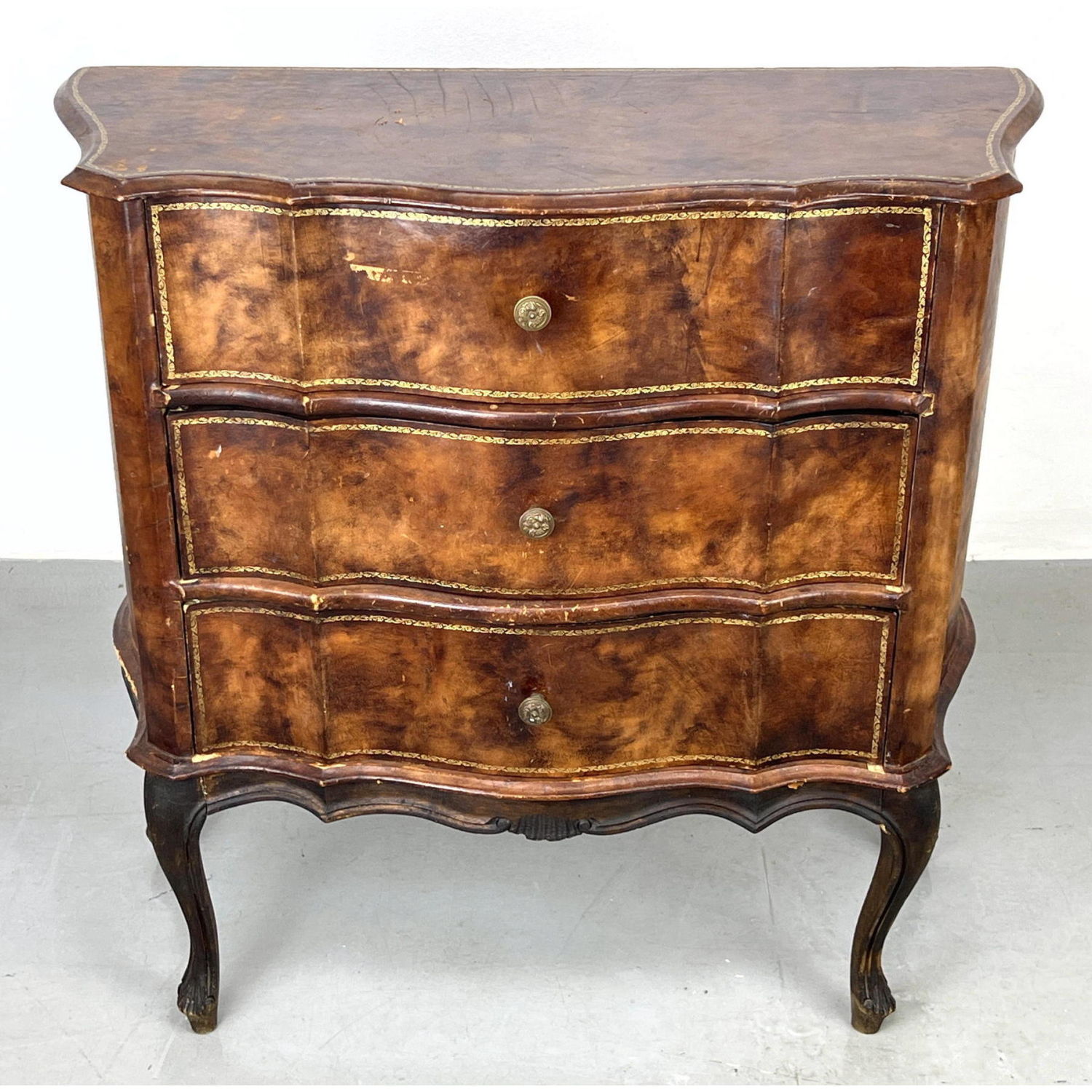 Leather Covered Three Drawer