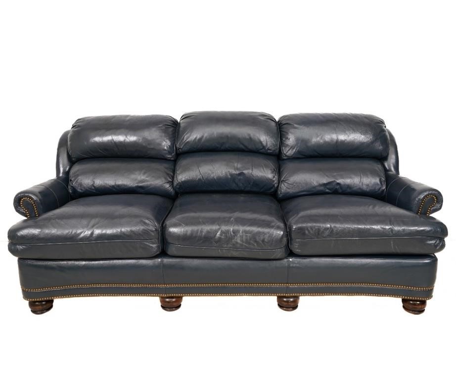 Leather Hancock & Moore blue sofa