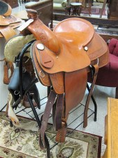 LEATHER HORSE SADDLE ON METAL
