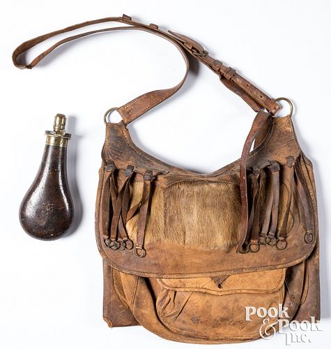 LEATHER HUNTING BAG, 19TH C.Leather