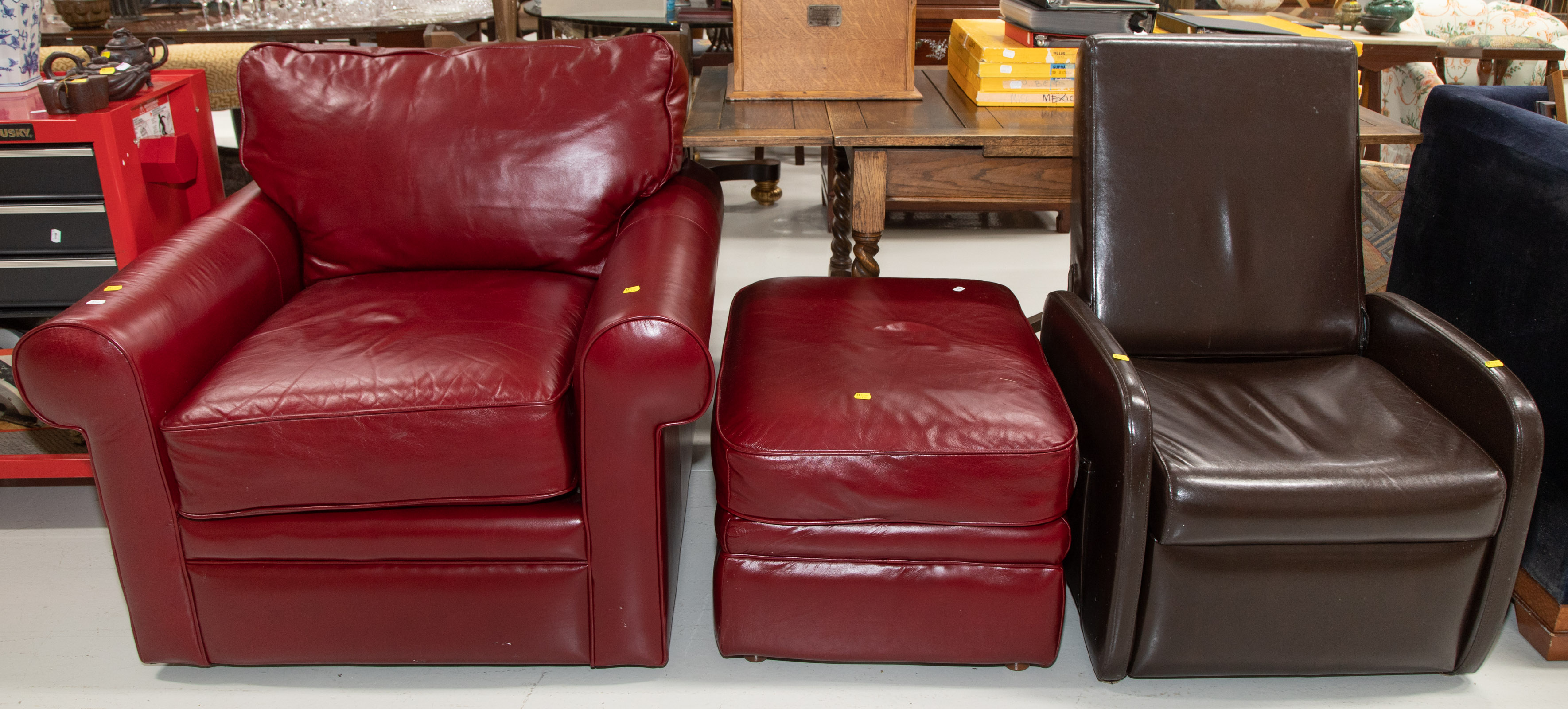 LEATHER LA Z BOY CHAIR & OTTOMAN;
