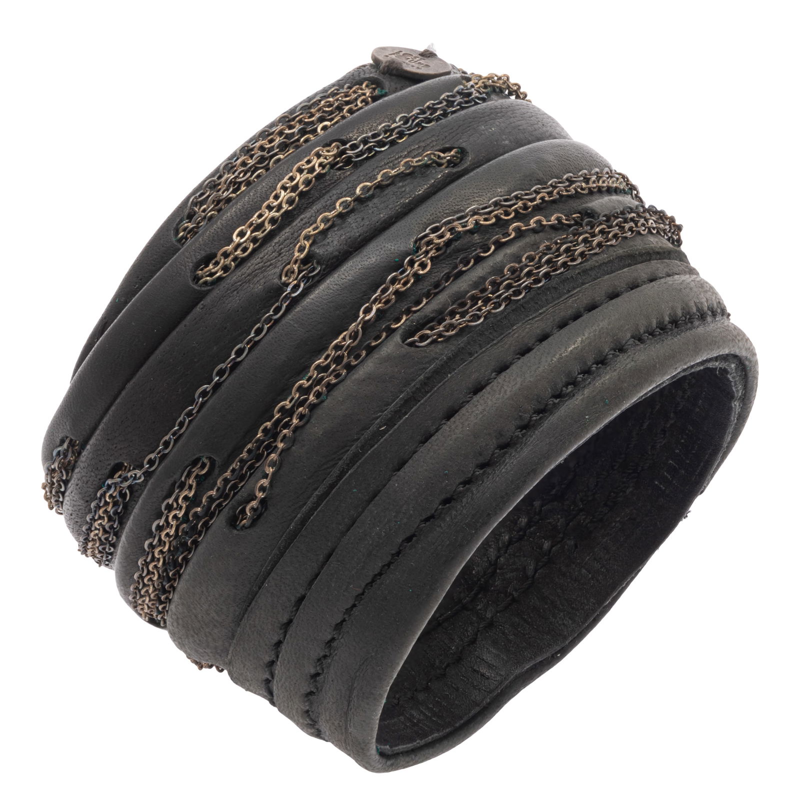 LEATHER, METAL BANGLE BRACELET,