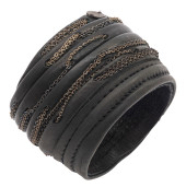 LEATHER, METAL BANGLE BRACELET