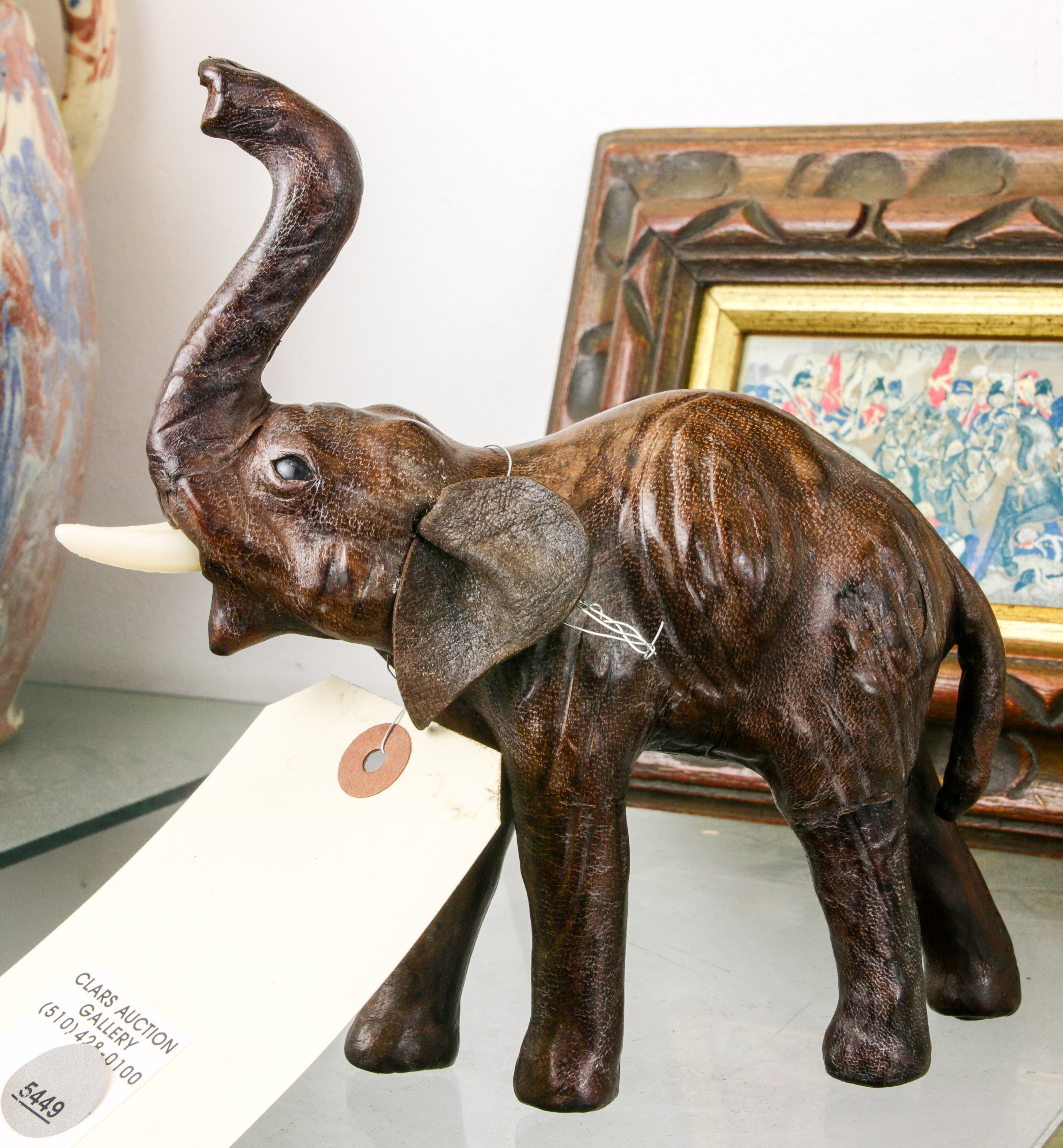 LEATHER MOUNTED FIGURE OF ELEPHANT,