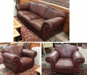 LEATHER SOFA AND PAIR OF MATCH