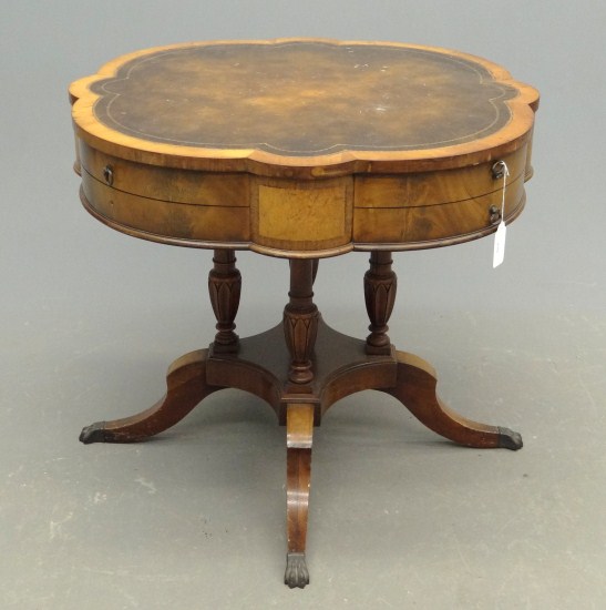 Leather top drum table. Top 31''