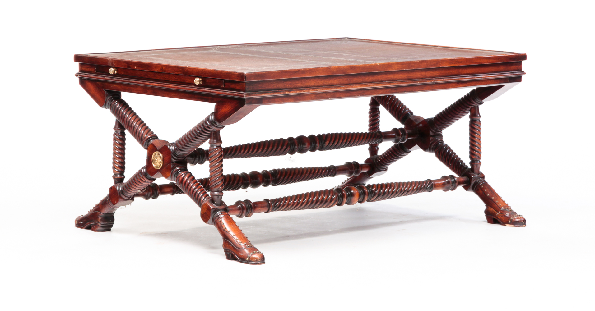 LEATHER TOPPED COFFEE TABLE.