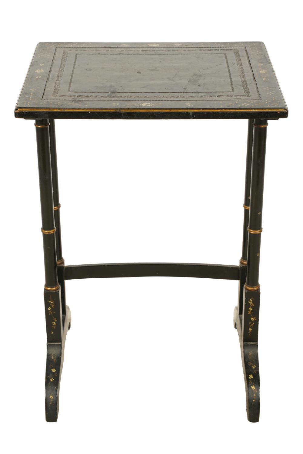 LEATHER-TOPPED EBONIZED & GILT SIDE