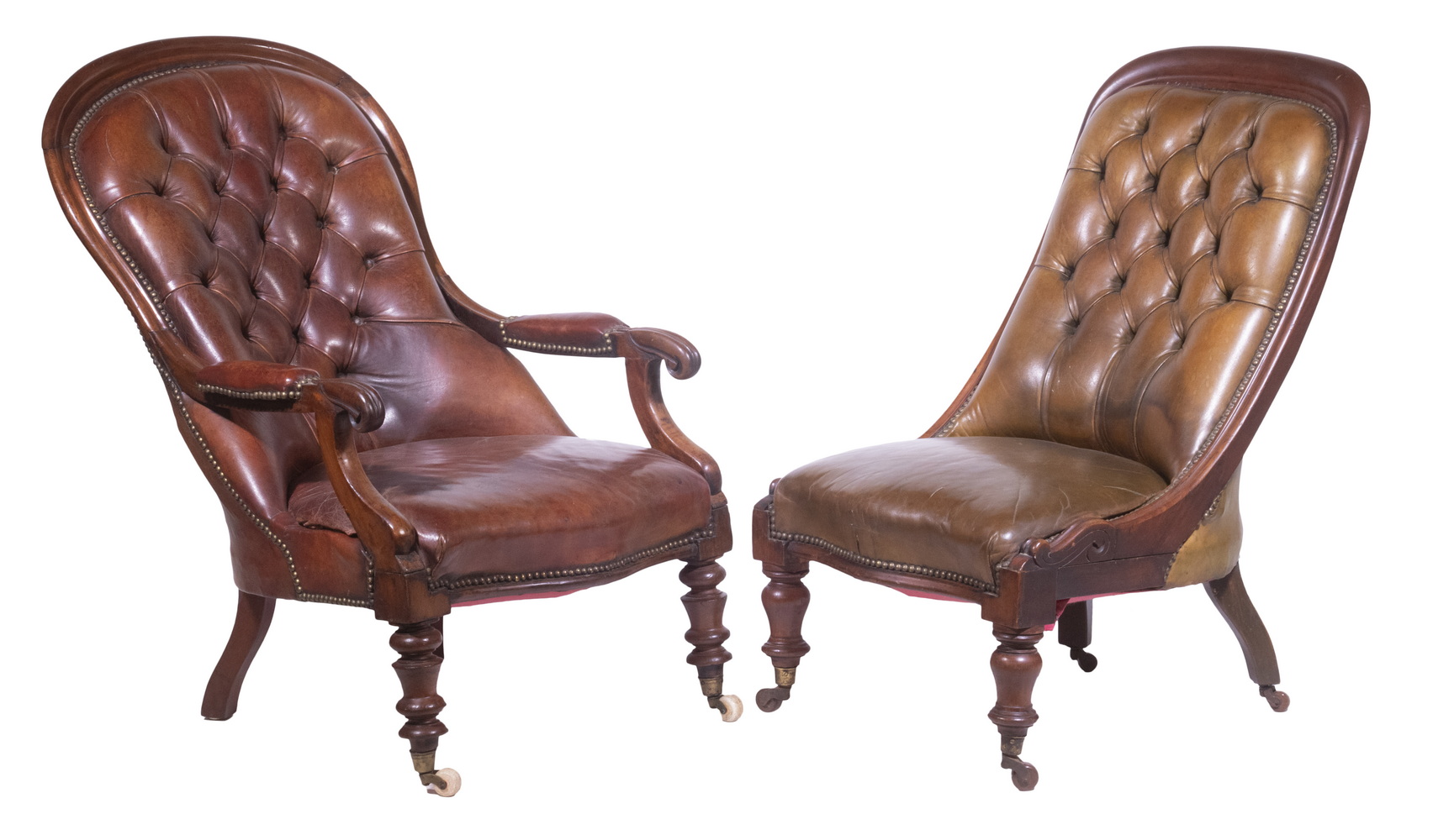 LEATHER UPHOLSTERED WALNUT CHAIRS