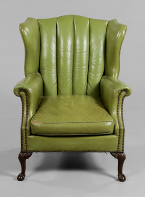 Leather-Upholstered Wing Chair