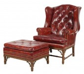 LEATHER WINGCHAIR AND OTTOMANL