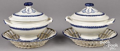 LEEDS PEARLWARE SAUCE TUREENS AND