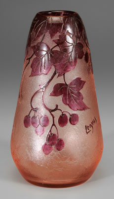 Legras art glass vase, tapered with