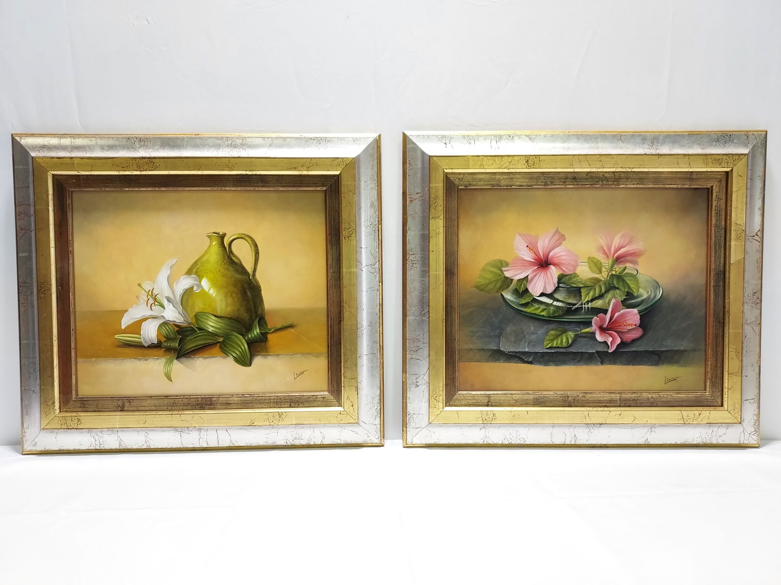 LEON REINA PAIR STILL LIFE OIL