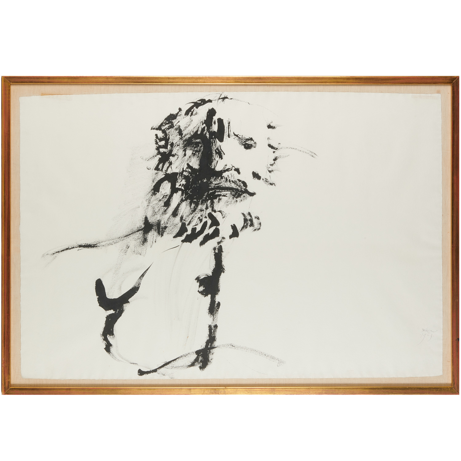 LEONARD BASKIN, LARGE INK WASH ON