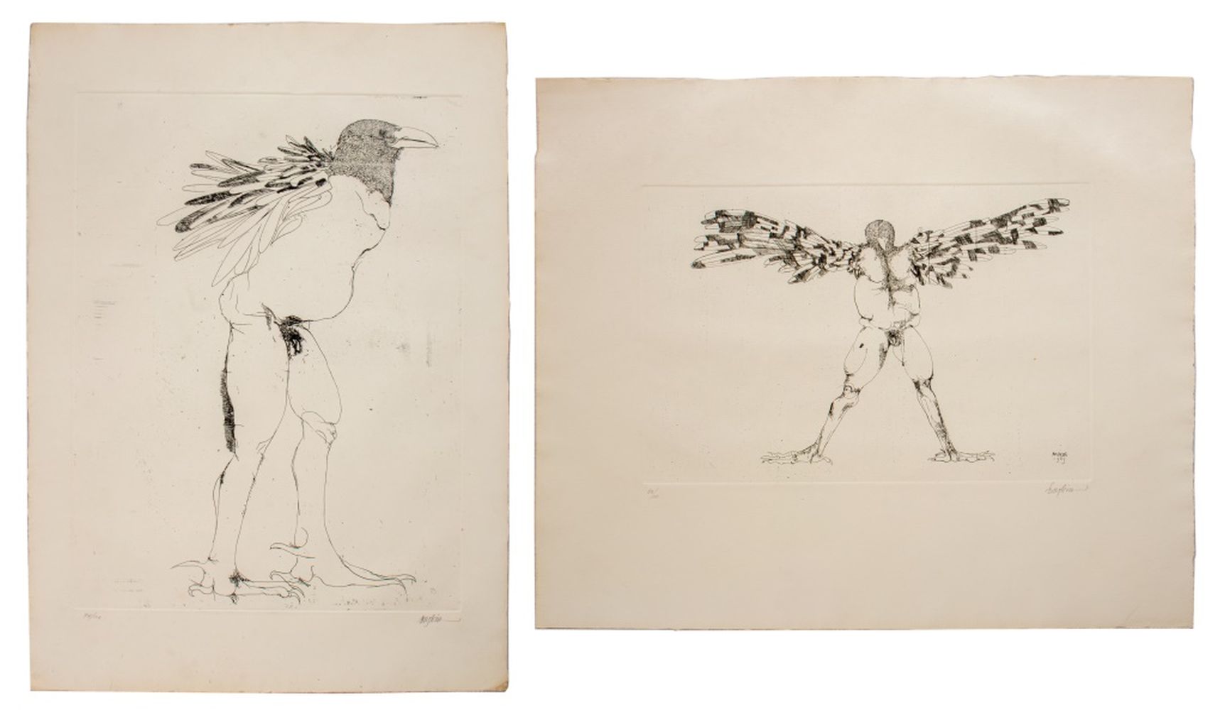 LEONARD BASKIN PENCIL SIGNED BIRD