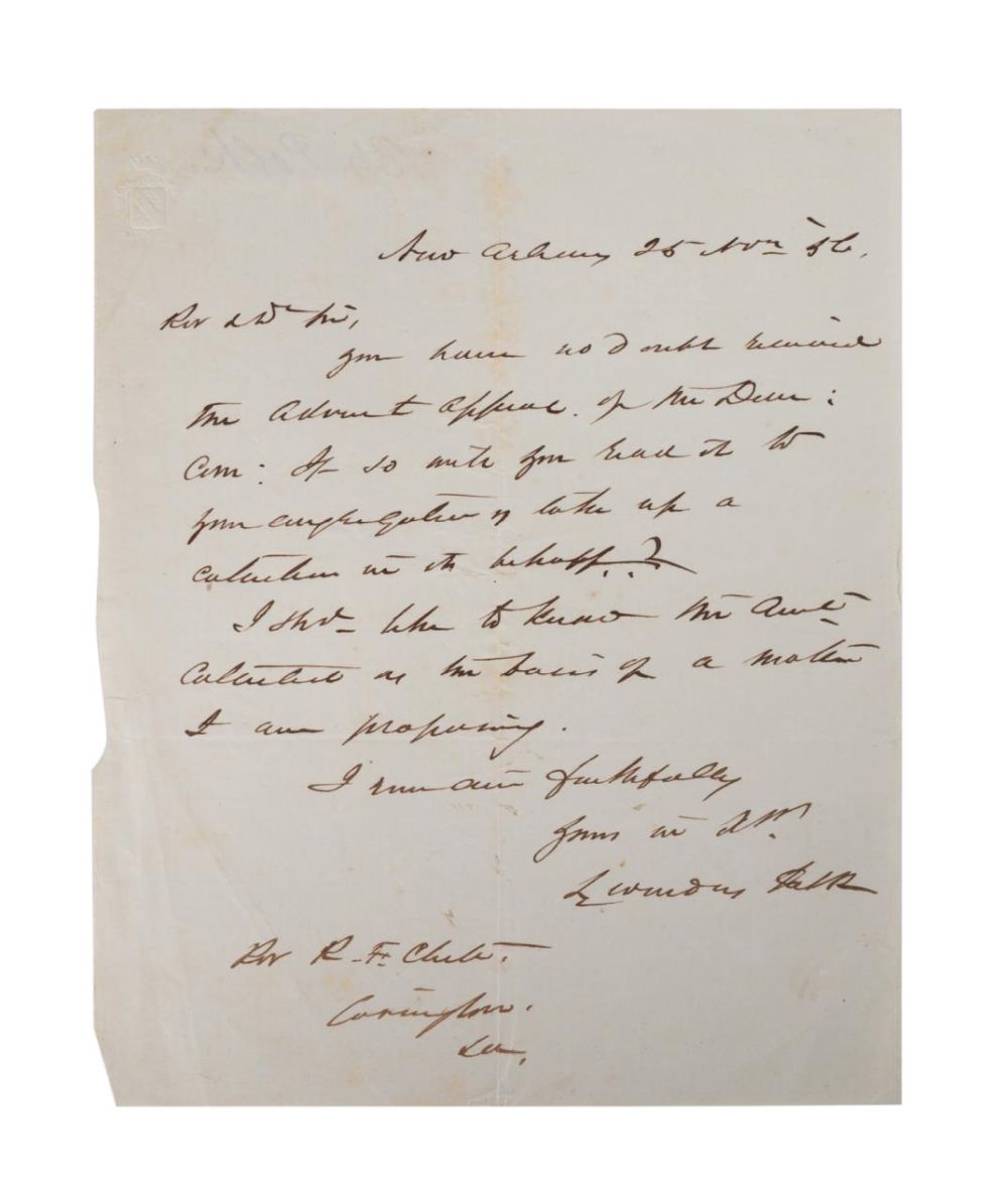 LEONIDES POLK HANDWRITTEN LETTER