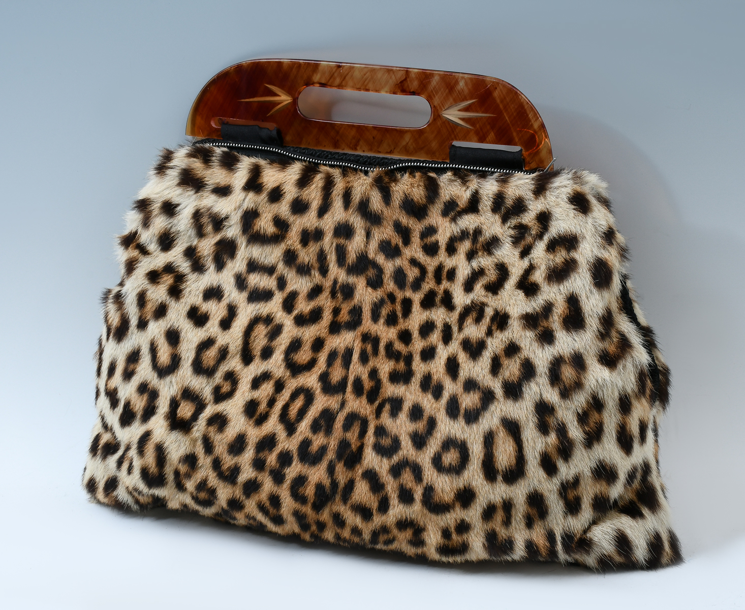 LEOPARD FUR PURSE/MUFF WITH