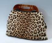 LEOPARD FUR PURSE/MUFF WITH BA
