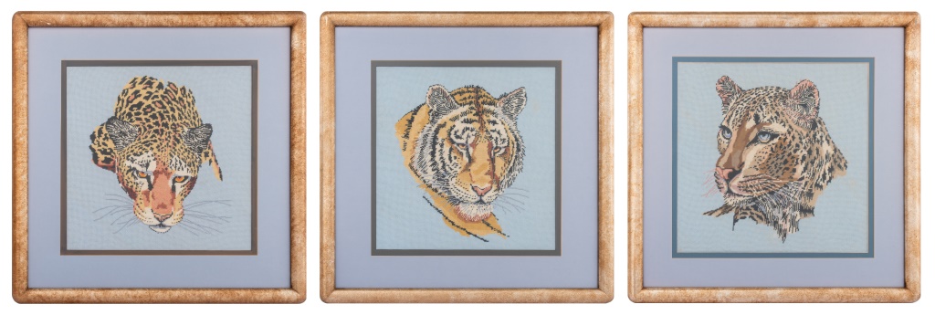 LEOPARDS & TIGER FRAMED NEEDLEPOINT