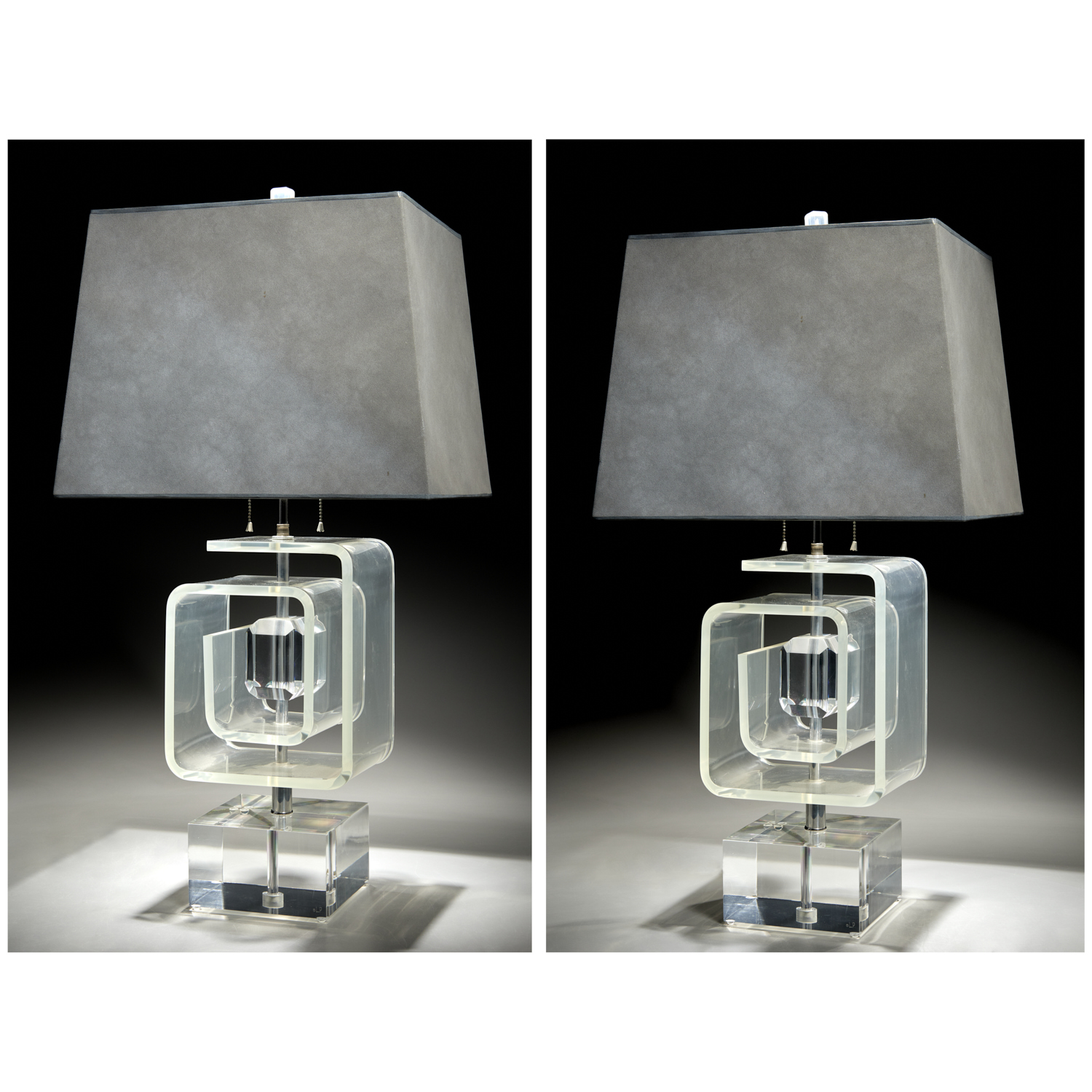 LES PRISMATIQUES, PAIR LUCITE TABLE