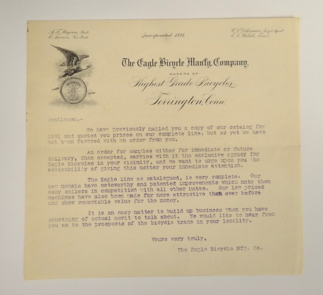 Letterhead The Eagle Bicycle Mfg.